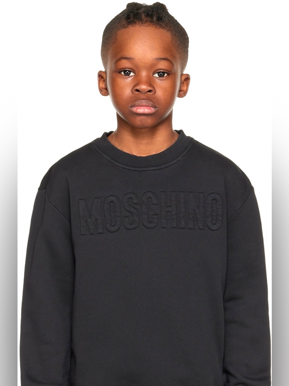 Moschino Kids Black Sweatshirt Embossed Logo Crewneck Size 10Y Designer